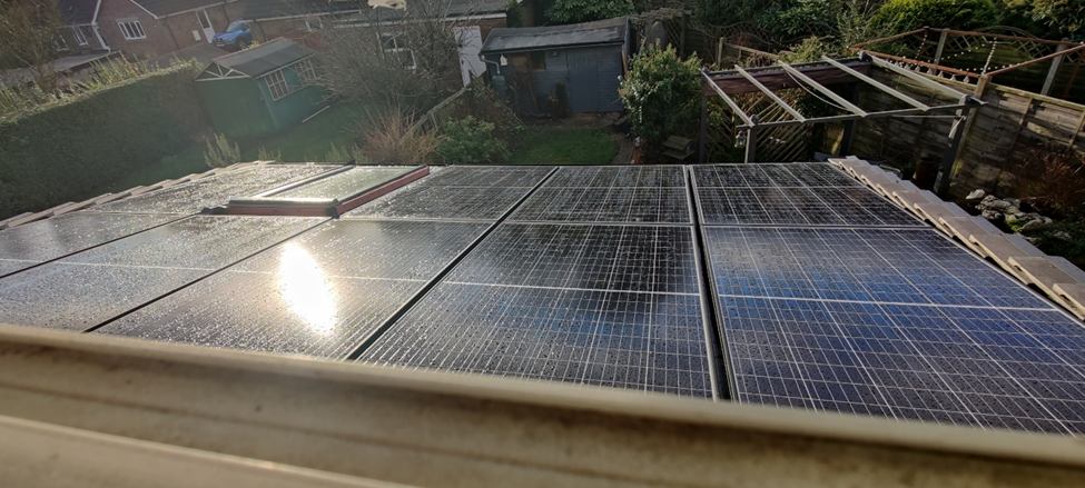 Overhead view of conservatory roof with in-roof PV panels
